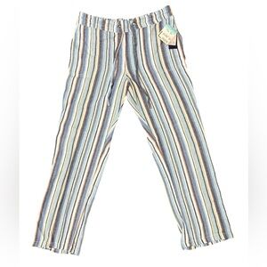 NWT Per Se Linen Blue Striped Pants